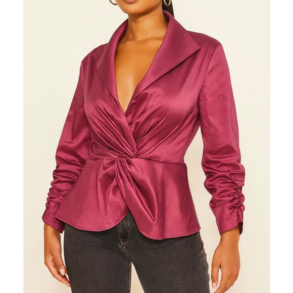 Tadashi Shoji Wrap Front Evening Formal Blouse Magenta Wine Dramatic size 8 - Picture 1 of 9